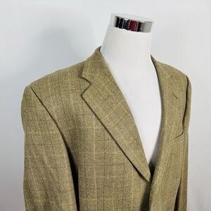 Corneliani 44L Sport Coat Wool Cashmere Blend Biege Plaid Three Button Lined